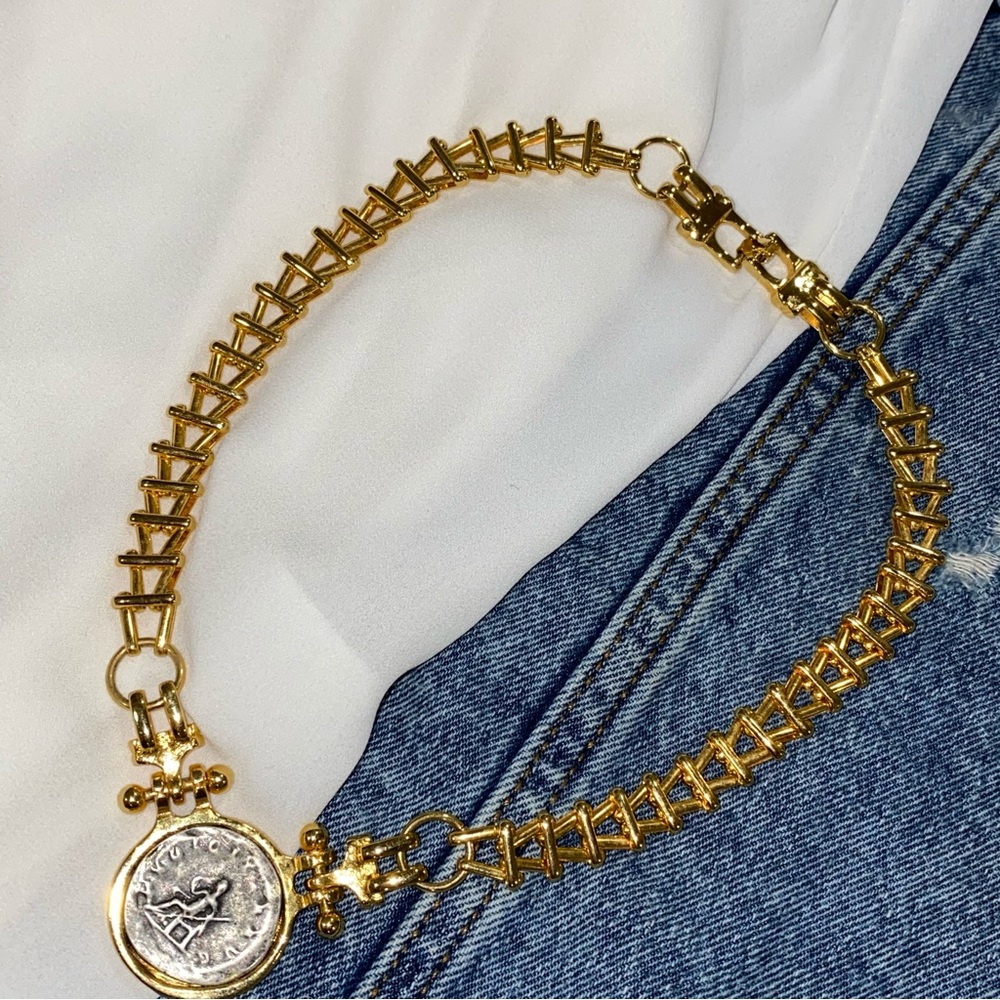 Anthropologie Gold Coin-Link Necklace